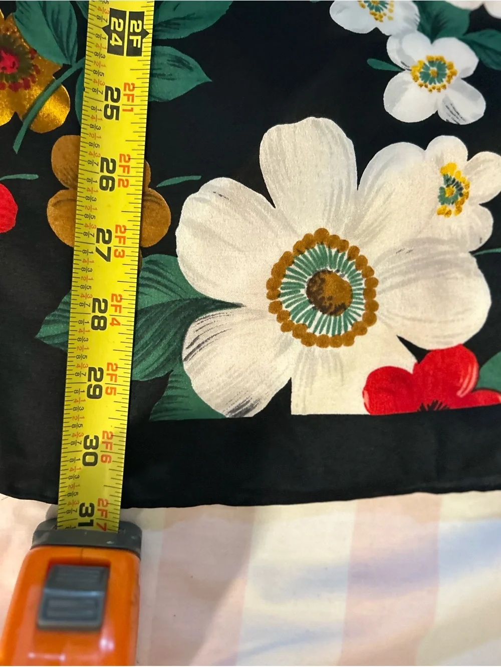 Sacha Floral Square Scarf Black White Red Green Vintage Polyester Made in Korea